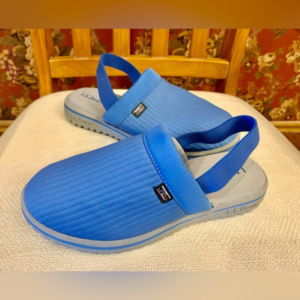 Kid’s L.L. Bean Airlight blue light ocean slippers elastic strap Sz 5-6 EUC